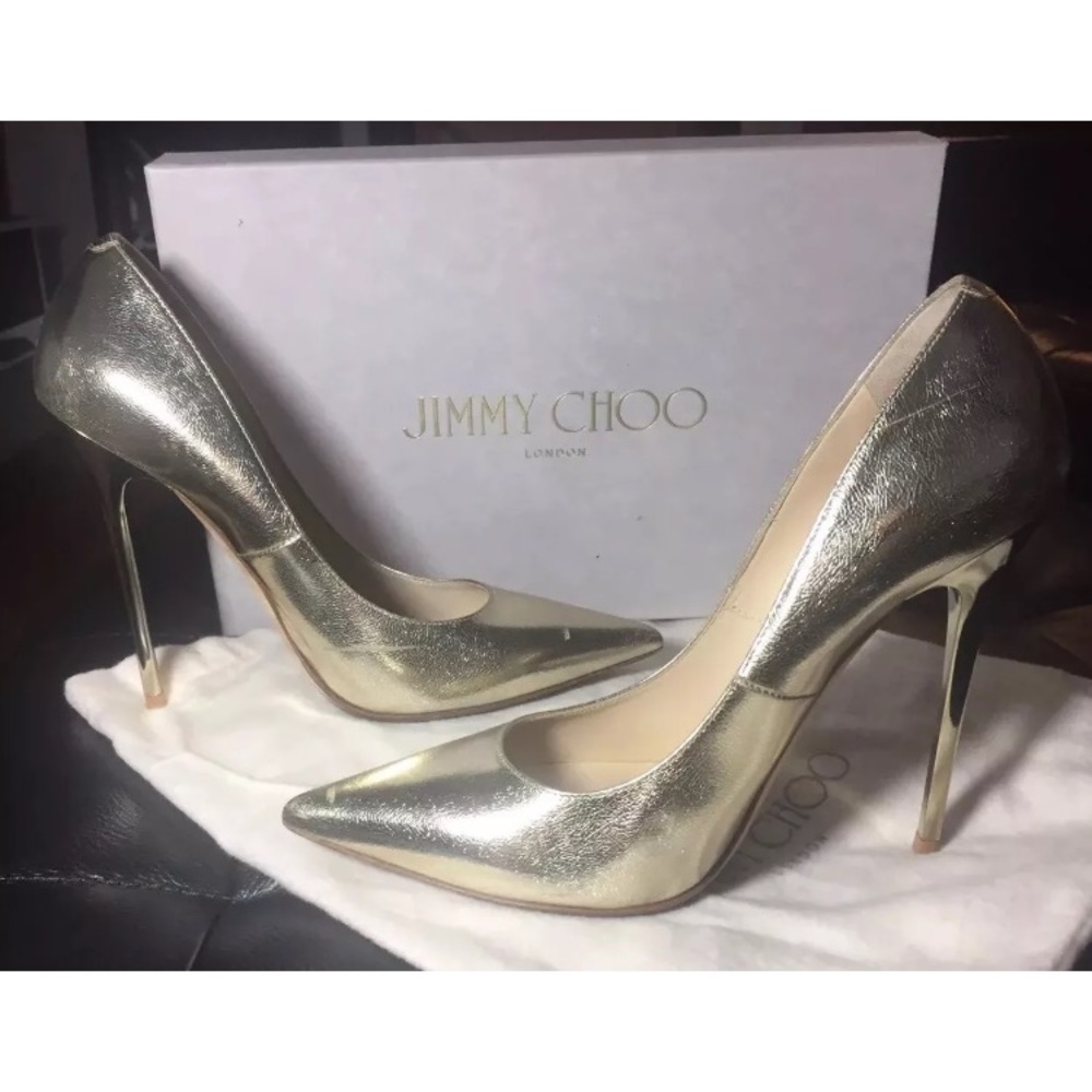 Jimmy Choo Anouk Gold Shiny Metallic Pumps - Picture 3 of 8